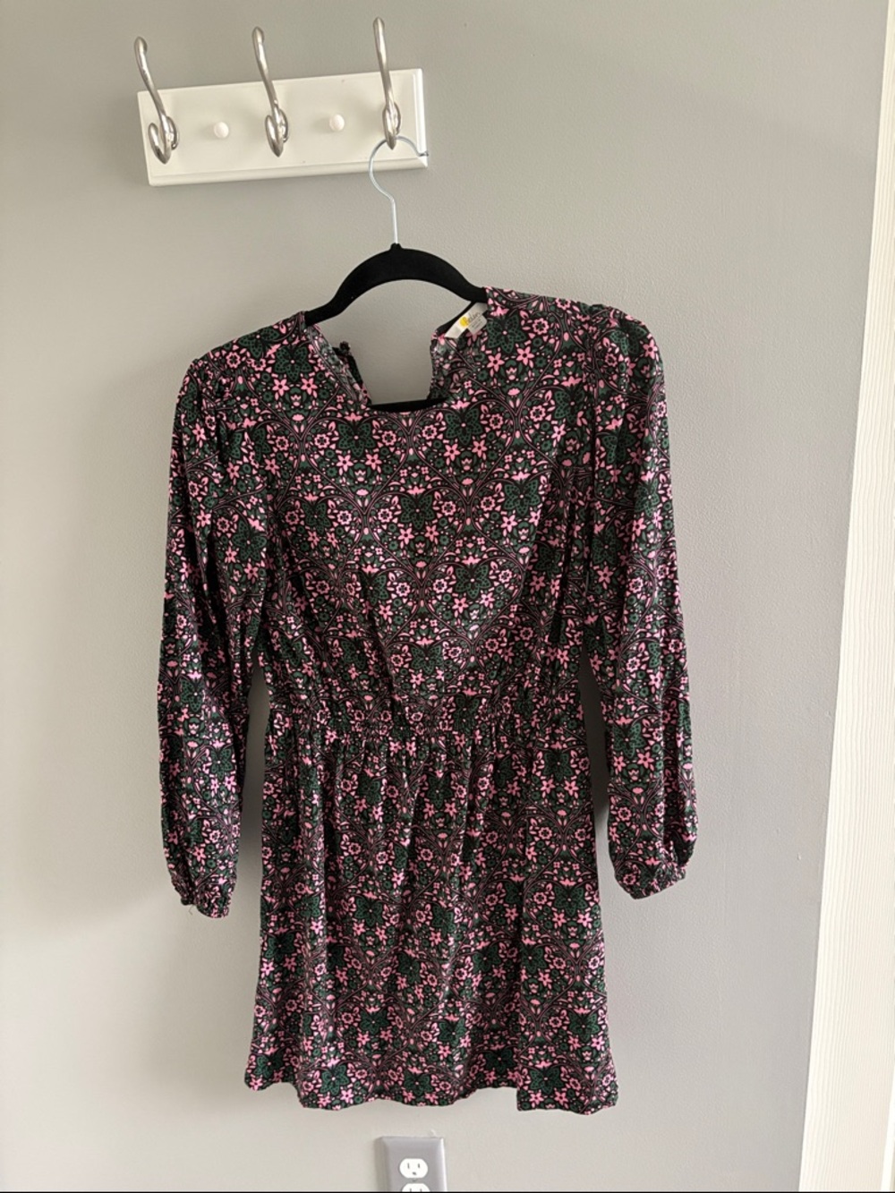 Boden Black Mini Dress with Pink Floral Print